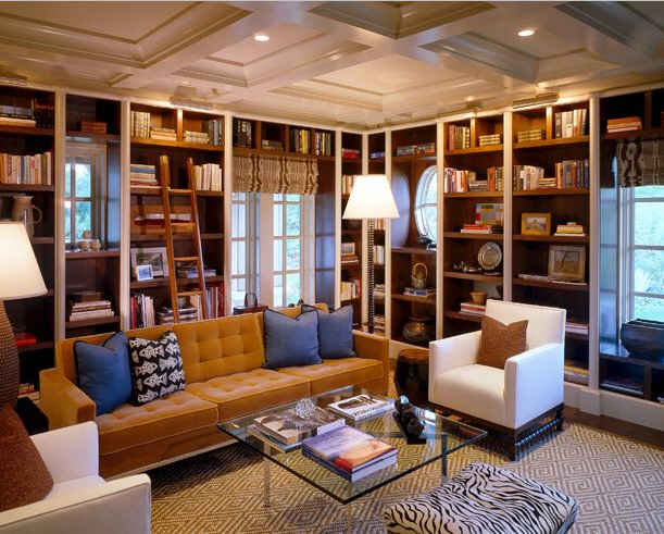 library with built in bookshelves