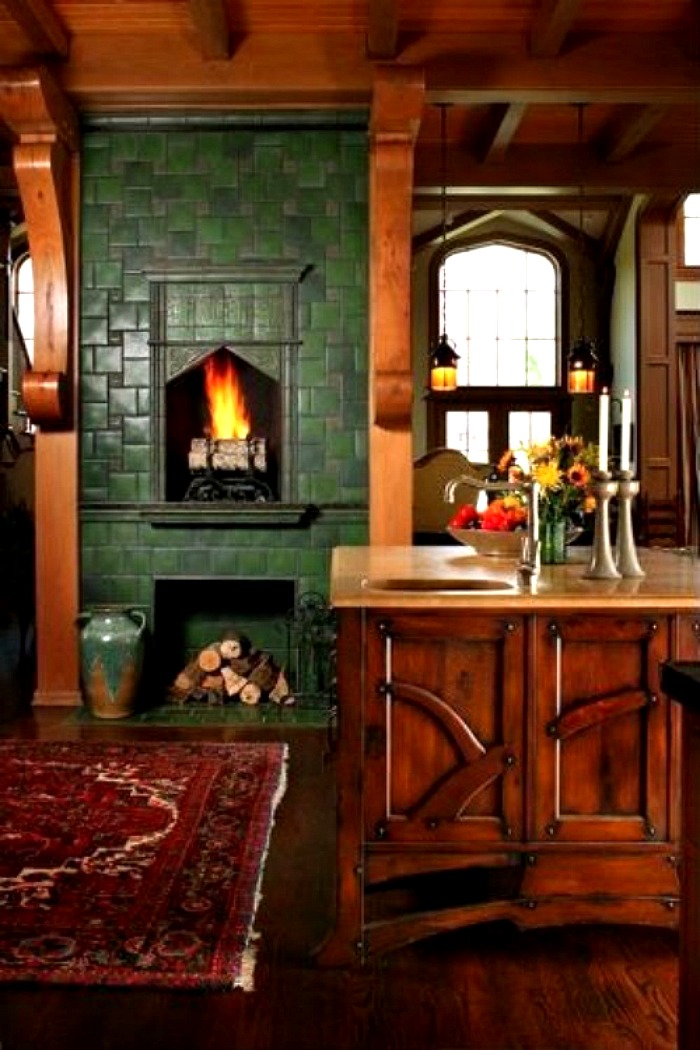 Andie MacDowell's Tudor Rose Kitchen with Green Tile