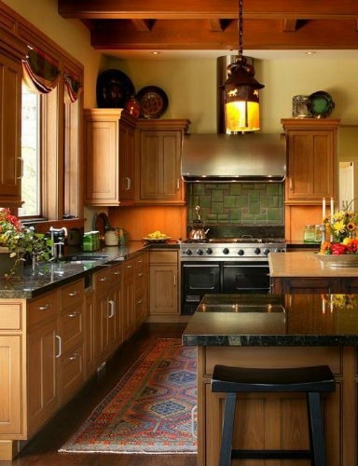 Andie MacDowell's Tudor Rose Kitchen with Green Tile