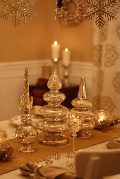 A table with mercury glass trees