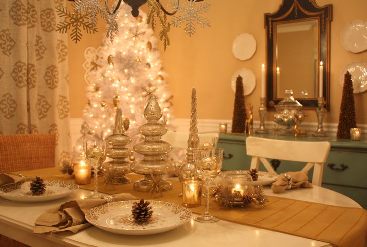 Dining room with white Christmas Tree