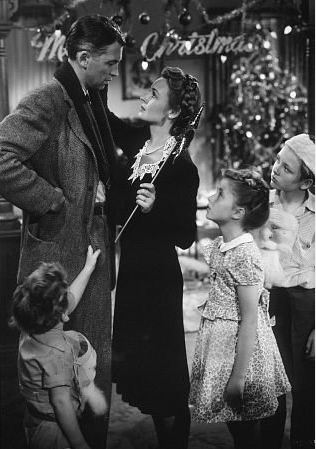 George and Mary Bailey and kids in living room