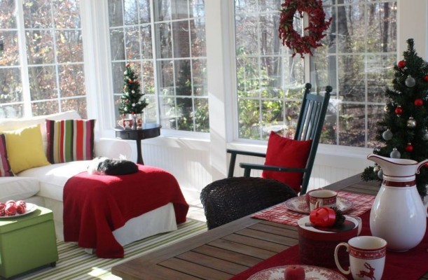 A dining room table in front of a window