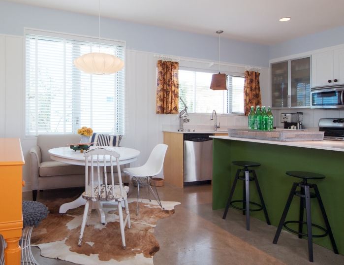 kitchen with green island