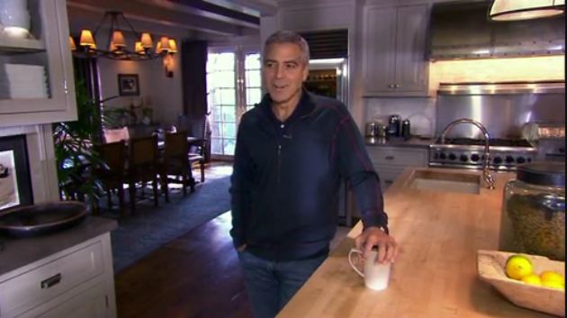 screenshot of George Clooney giving tour of his kitchen