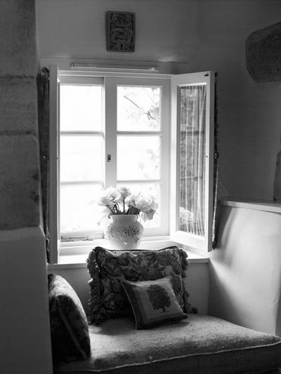 A living room next to a window