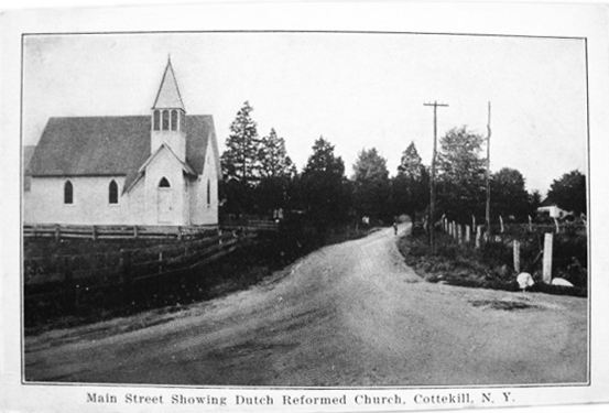 A vintage photo of the old country church in New York