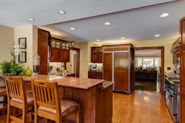 Craftsman kitchen with dark wood cabinets