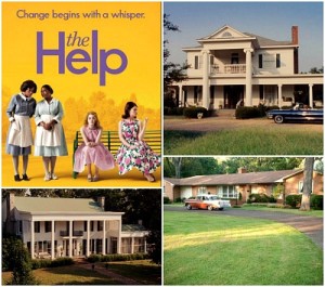 collage of houses from The Help movie with movie poster inset