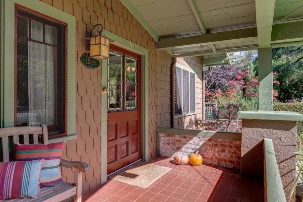 closeup of door and front porch of house