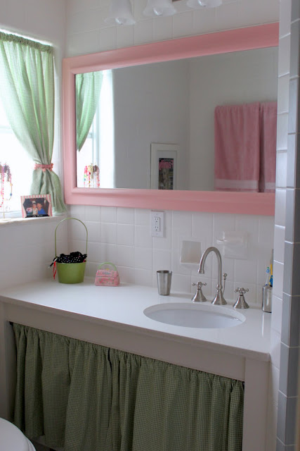 pink and green girls bath after redecorating