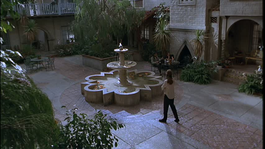 large fountain in courtyard of apartment complex