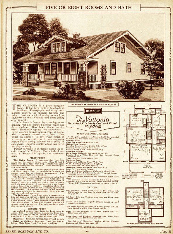 original sales sheet and floor plans for a Sears Kit home called Vallonia