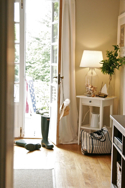 french doors open to backyard