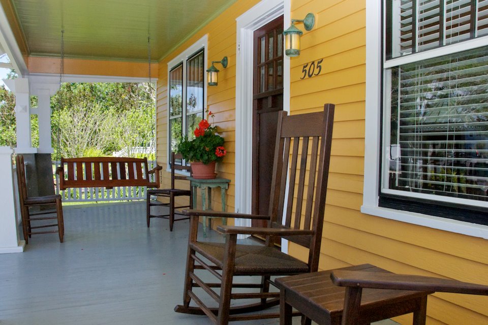 front porch with rocking chairs