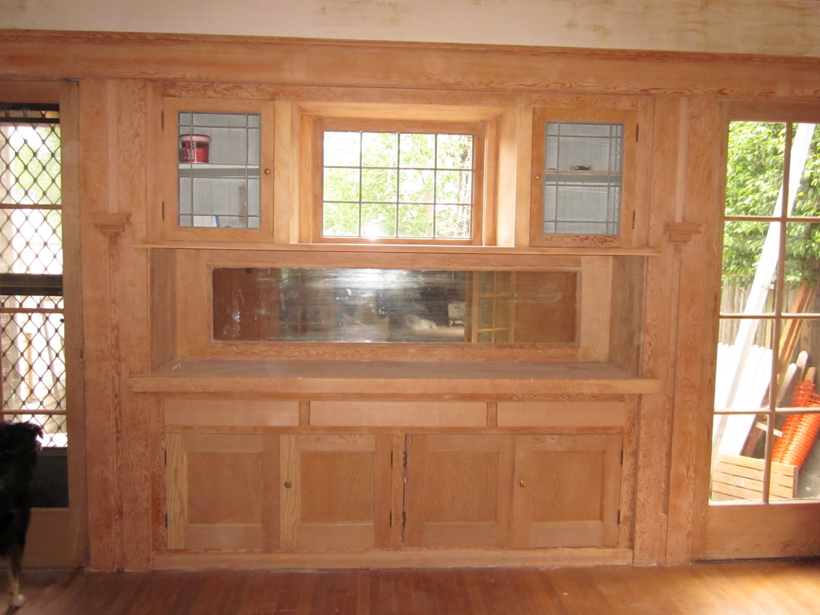 dining room woodwork after it was stripped of paint