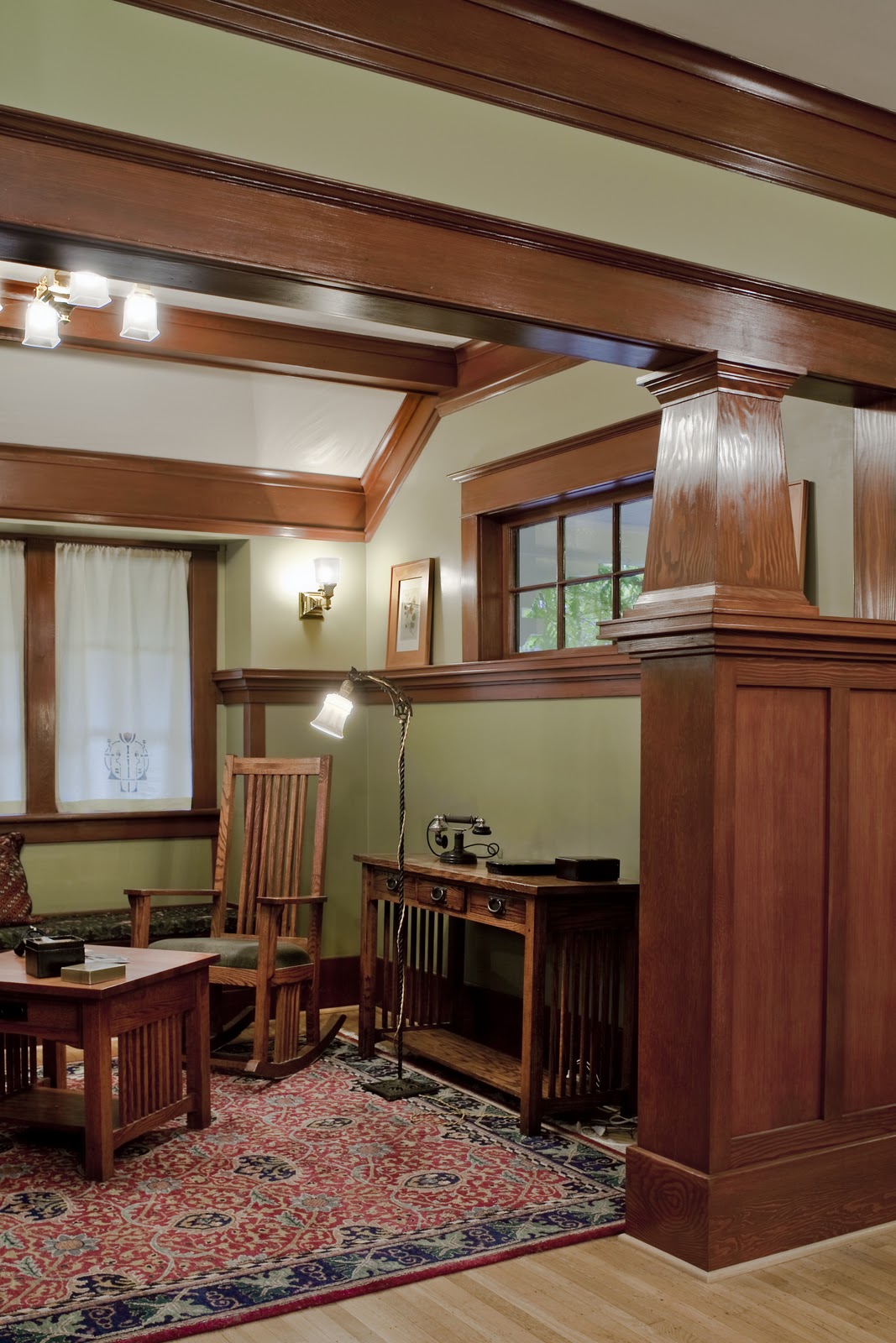 stained woodwork inside Craftsman home after remodel