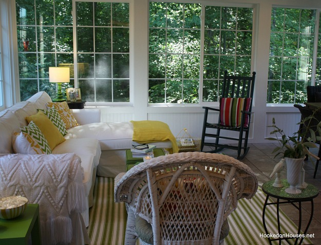 sunroom in the summer with rocking chair