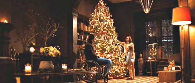 the family gathered around the Christmas tree