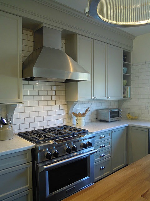 Gray kitchen with subway tile