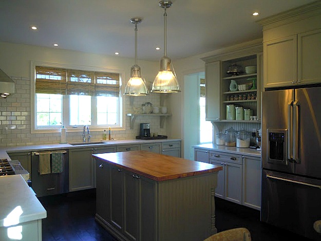 gray kitchen with island in center