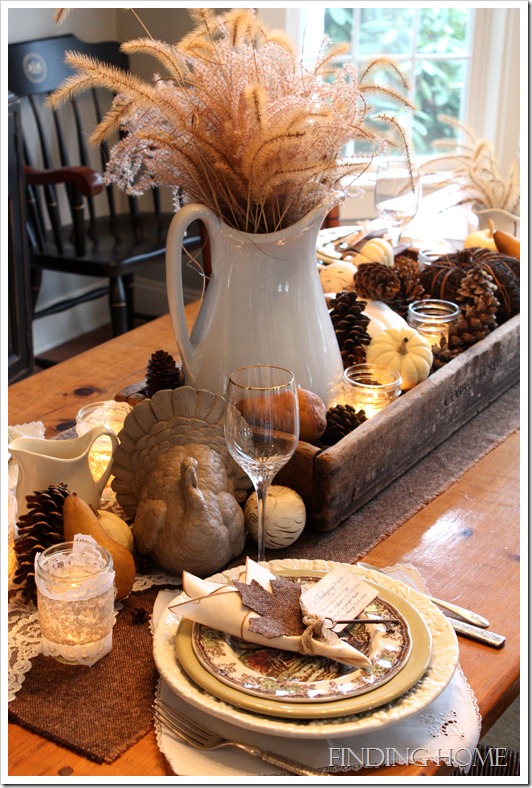 tabletop decorated for Thanksgiving meal