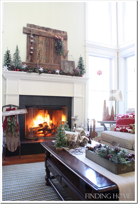 fireplace mantel decorated for Christmas