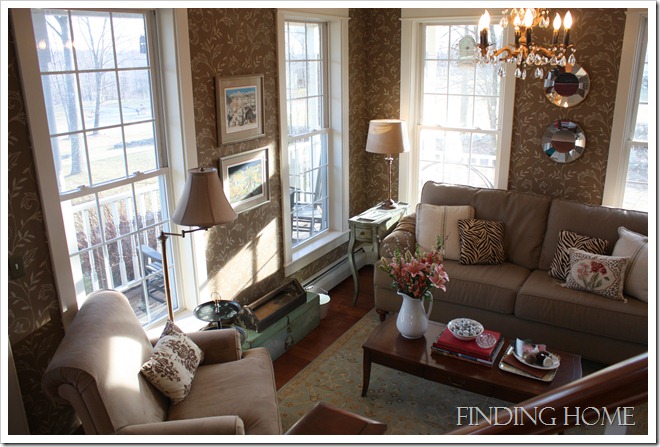 A living room filled with furniture and a fire place