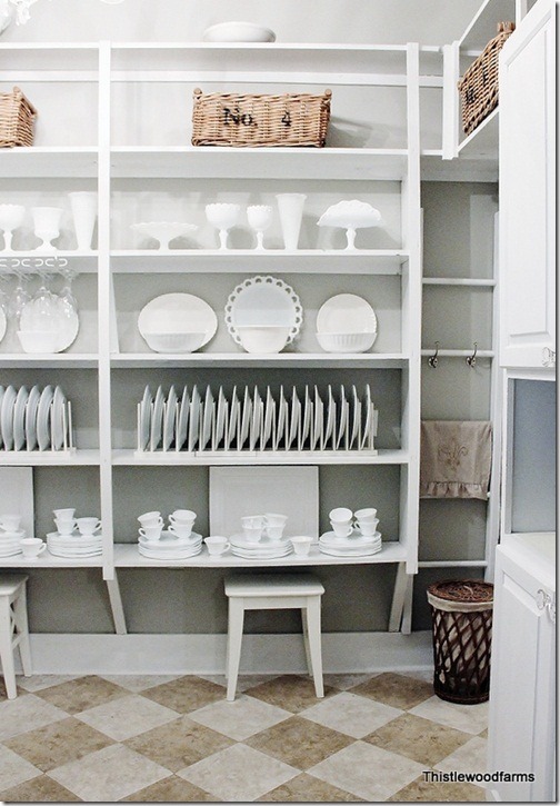 butlers pantry with dish rack