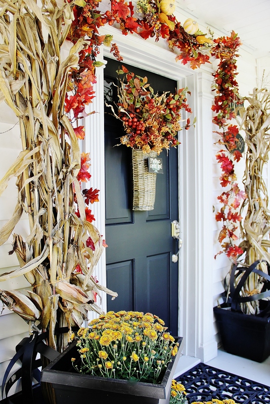 front door decorated for fall