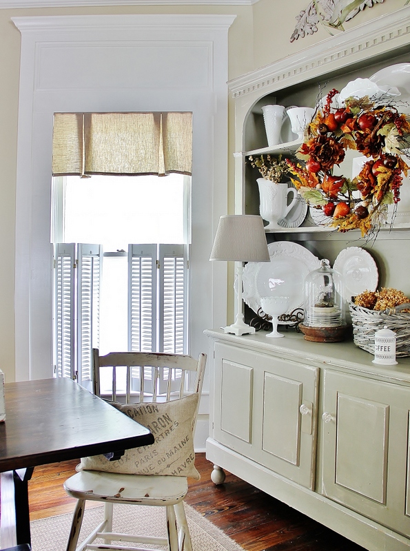 kitchen buffet with fall wreath