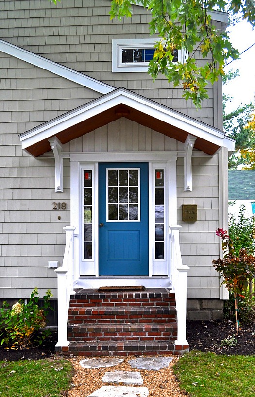 front door after makeover with blue paint