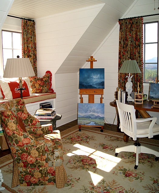 cozy corner of Lisa's studio with window seat