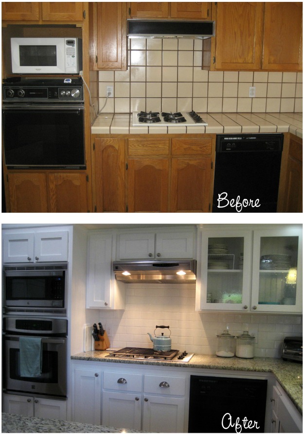 A kitchen with tile countertops before remodel