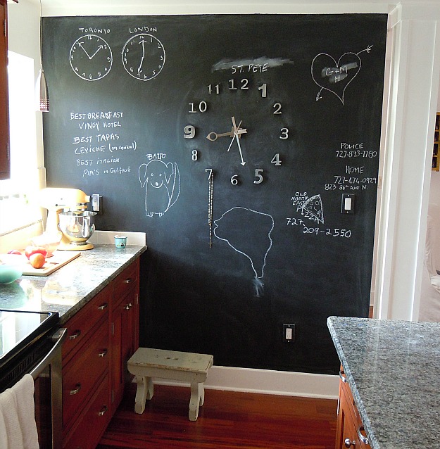 A blackboard near a window