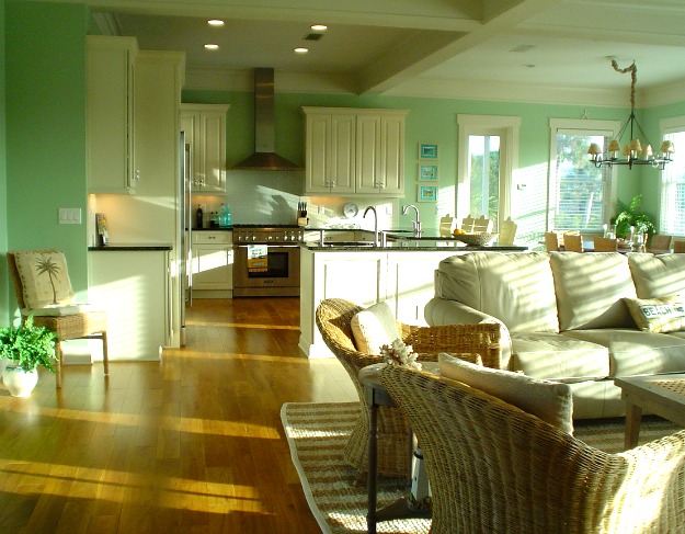 kitchen with mint green walls