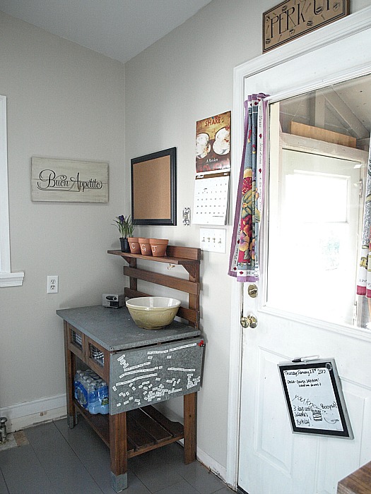 potting table in corner of kitchen