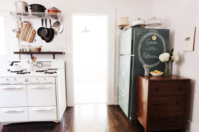 refrigerator painted with chalkboard paint you can write on