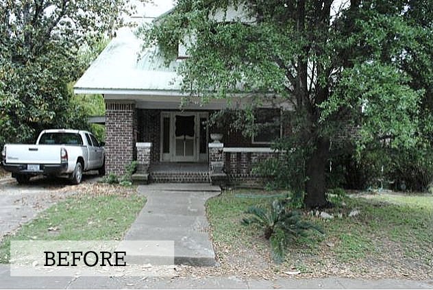 front exterior of brick house before remodel