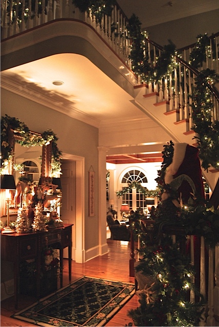 entry way of house decorated for Christmas