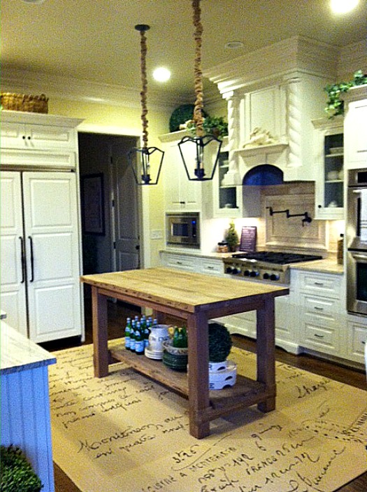 A kitchen with an island in the middle of a room