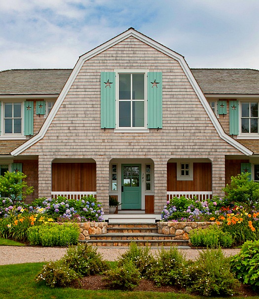 Polhemus Savery DaSilver shingled house turquoise shutters