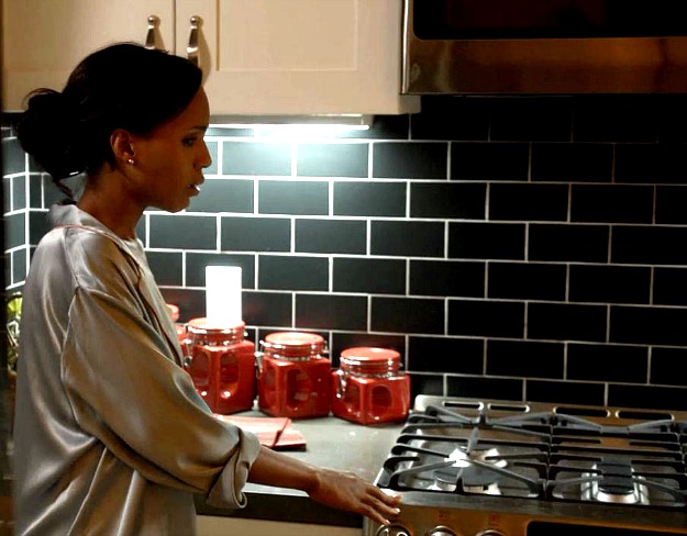 black subway tile in Olivia Pope's kitchen