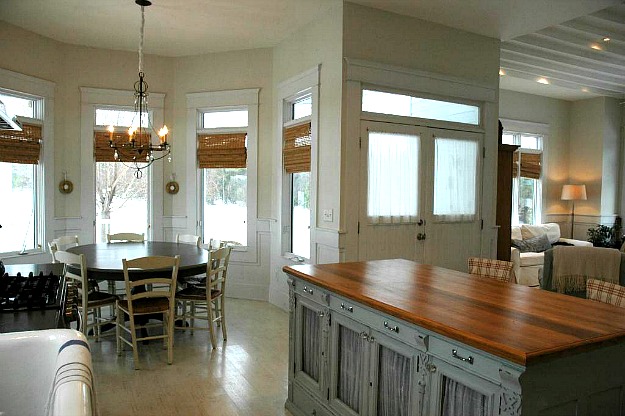 kitchen island and dining area after