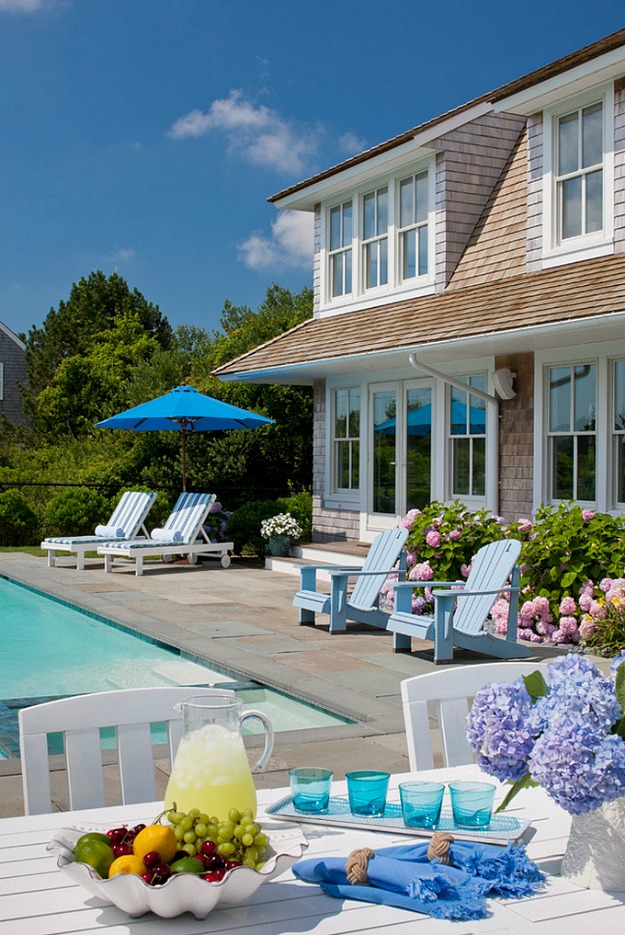 poolside in Cape Cod-shingled house