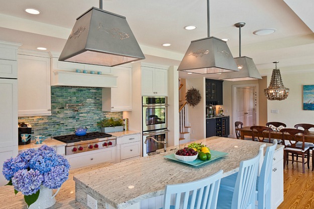 white and turquoise kitchen Cape Cod