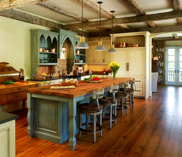 New French Country Cottage kitchen beamed ceilings