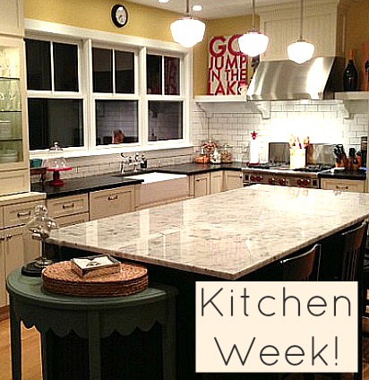 A kitchen with an island and the words Kitchen Week on photo