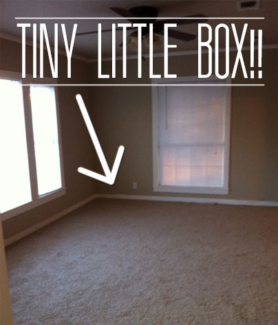 tiny little box of a living room before redecorating