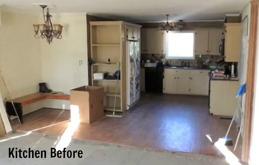 A view of a kitchen before remodel